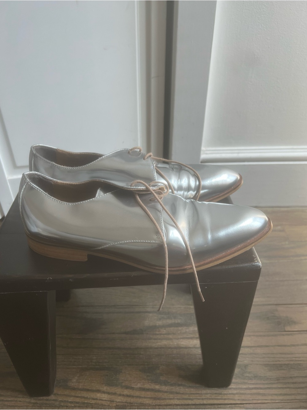 Women’s Everlane Metallic Silver Lace-Up loafer